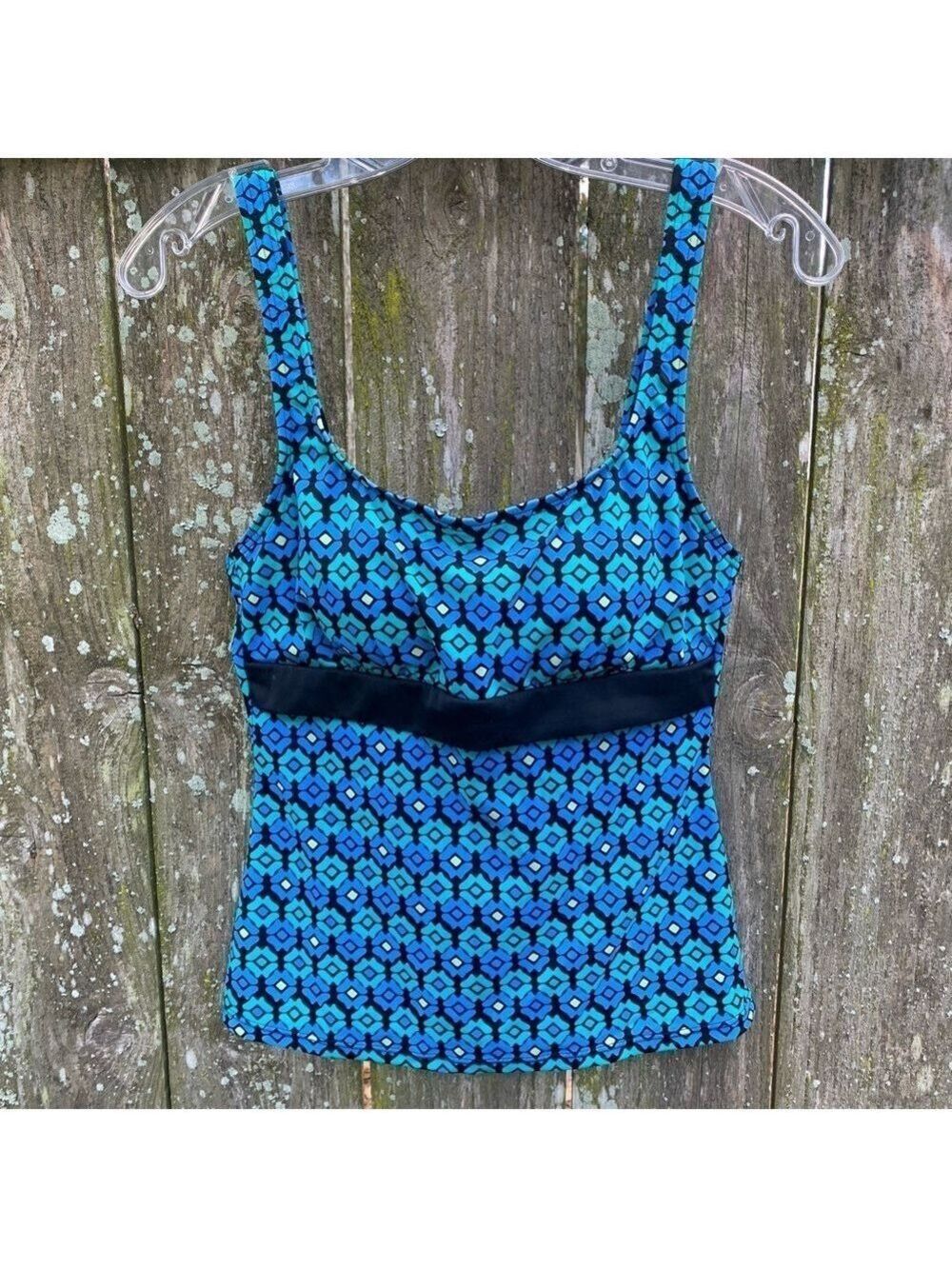Athena Teal and Blue Tankini Patterned Swim Tank Top beach boating spring summer